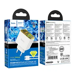 Зарядний пристрій Hoco CS42A USB/ Type-C PD 30W QC білий + кабель Type-C to Type-C - мініатюра 6