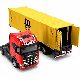 Колекційна металева модель вантажівки Автопром Scania S730 фура-контейнеровоз з інерцією, світлом та звуком 1:50 - мініатюра 8