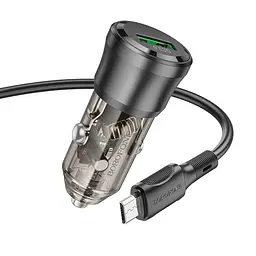 Автомобільний зарядний пристрій Borofone BZ23 1USB QC3.0/18W 5V/3A 9V/2A 12V/1.5A USB/MicroUSB Transparent Black (34165_3337972) - мініатюра 5
