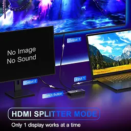 HDMI-перемикач 4K 60 Гц, PORTTA двонаправлений 2.0-перемикач 2 в 1 вихідний розгалужувач 1 в 2 виходи концентратор HDR HDCP2 - мініатюра 4
