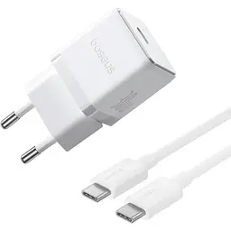 Мережевий зарядний пристрій Baseus Palm Fast Charger USB-C 30W + Cable USB-C to USB-C 60W 1m Moon White (P10111605213-01) [172514]