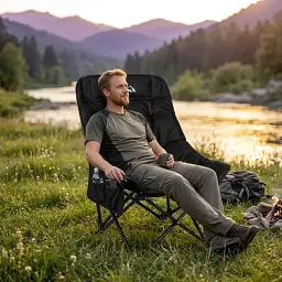 Складаний стілець чорний / крісло для кемпінгу 90х60 см / Сул складаний з чохлом - мініатюра 8