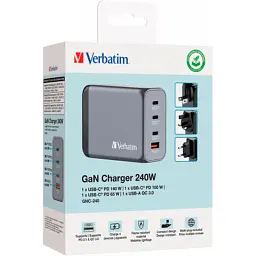 Зарядний пристрій Verbatim GaN 240 W 4 ports (USB-C-140 W,USB-C-100 W,USB-C-65 W /USB-A -3.0) (32205) - мініатюра 4