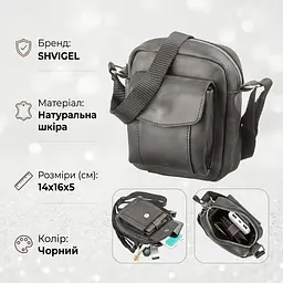 Сумка SHVIGEL 11076 із вінтажної шкіри чорна - мініатюра 3