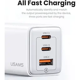 Мережевий зарядний пристрій Usams US-CC180 65W White (CC180TC02) [139635] - мініатюра 3