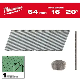 Цвяхи оцинковані з Т-подібною головкою MILWAUKEE, 16G/20°/64 мм, (2000 шт.)