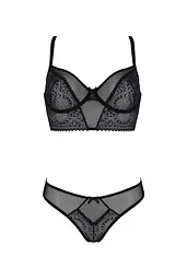 Комплект Passion DROSERA SET black S/M, сітка+мереживо, бюстьє та трусики танга - мініатюра 3