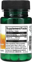 Вітаміни та мінерали Swanson Vitamin K1 100 mcg, 100 таблеток - мініатюра 2