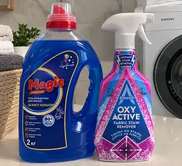 Гель-концентрат для прання Чарівниця Magic Premium + плямовивідник Astonish Oxy Active - набір для чистоти та захисту кольору