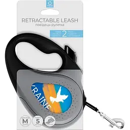 Повідець-рулетка для собак Waudog R-leash Прапор, світловідбиваючий, M, до 25 кг, 5 м, чорний - мініатюра 3