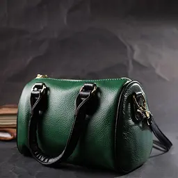 Шкіряна сумка барильце з темними акцентами Vintage 22351 зелена - мініатюра 10