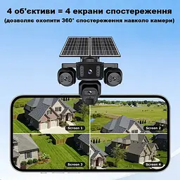 Вулична 4G камера SHIWOJA K323 20Мп з 4 лінзами 2 сонячних панелі зарядки акумулятор 20100мАг PIR сенсор руху - мініатюра 9