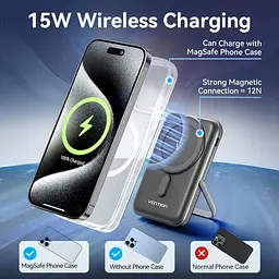 Універсальна мобільна батарея Vention Magnetic Wireless 10000mAh 20W PD USB-C In/Out, QI-15W Чорний - мініатюра 7