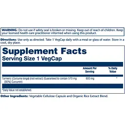 Екстракт кореня куркуми Solaray Turmeric Root Extract 600 мг 30 вегетаріанських капсул (2023-10-2406) - мініатюра 2