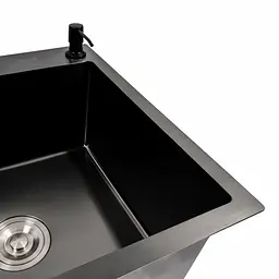 Кухонна мийка PVD чорна 78x50 R Platinum Handmade (круглий сифон 3.0/0.8), Чорний - мініатюра 5