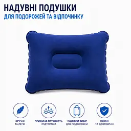 Надувна дорожня подушка для шиї синя, ортопедична подушка для подорожей та перельотів - мініатюра 3