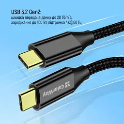 Дата кабель USB-C to USB-C 1.0m USB3.2 (20Gbps 4K PD100W) Gen2 5А black ColorWay (CW-CBPDCC062-BK) - мініатюра 7