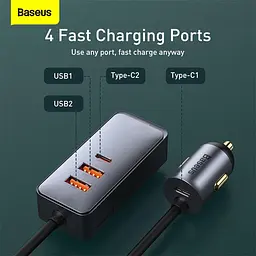 Адаптер автомобильный BASEUS Share Together PPS multi-port Fast charging car charger with cord |2USB/2Type-C, - мініатюра 5