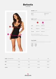 Сорочка Obsessive Bellastia chemise & thong, XS/S, непрозора, фігурне декольте, стрінги в наборі - мініатюра 5