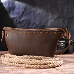 Вінтажна поясна сумка з натуральної шкіри 21294 Vintage коричнева - мініатюра 8
