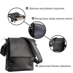 Сумка чоловіча SHVIGEL 11171 шкіряна чорний - мініатюра 4