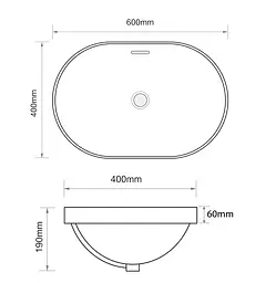 Умивальник врізний на стільницю Mixxus Premium Ellipse-1601 600x400x190 мм з переливом MP6569, Білий - мініатюра 7