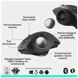 Мишка Logitech MX Ergo S Bluetooth Graphite (910-007260) - мініатюра 9