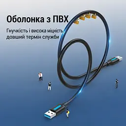 Кабель Vention CONBH USB 3.0 USB-A - USB-A 2 м чорний (CONBH) - мініатюра 10