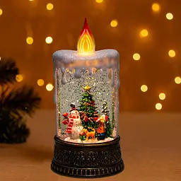 Новорічний нічник зі снігом "Свічка зі сніговиком" XMAS WDL-23016, різдвяний світильник на батарейках