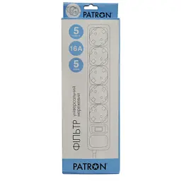 Мережевий фільтр живлення Patron 5.0 m, 3*1.5mm2 (SP-1655) 5 розеток BLACK (EXT-PN-SP-1655) - мініатюра 2