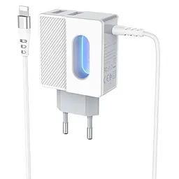 Зарядний пристрій Hoco 2USB C75 2.4A White + USB Cable iPhone X