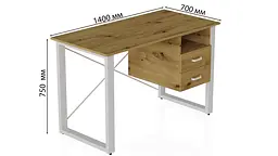 Письмовий стіл із ящиками Ferrum-decor Оскар 750x1400x700 метал Білий ДСП Дуб Артізан 16 мм (FRD-103287) - мініатюра 4