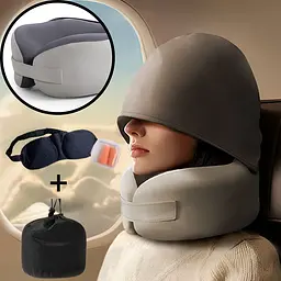 Ортопедична подушка з капюшоном Ice Silk з круговою підтримкою шиї 3D маска, беруші + сумка для зберігання, сірий KT7007568