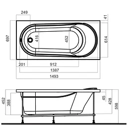 Ванна акрилова AM.PM Joy 150x70 см, біла W95A-150-070W-A - мініатюра 6