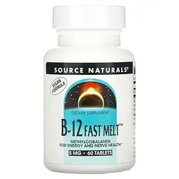 Витамин В12, B-12 Fast Melt, 5 мг, 60 таблеток Source Naturals vit0002867