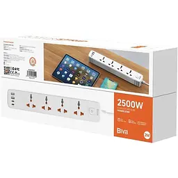 Мережевий фільтр Biva PS-05 4 sockets + 2USB 15W + 2TypeC 20w 2m Power Strip White - мініатюра 4