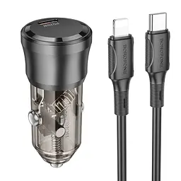 Автомобільний зарядний пристрій Borofone BZ24 Clever single port 1USB-C QC3.0/PD20W Type-C to Lightning Transparent Black (34162_3337969)