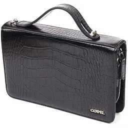Стильна чоловіча барсетка на два відділення з натуральної фактурної шкіри з тисненням під крокодила Canpellini 21570 чорна