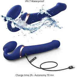 Безремневий вібрострапон Strap-On-Me Multi Orgasm Blue L регульований із вакуумною стимуляцією - мініатюра 3