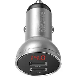 Автомобільний зарядний пристрій Baseus Digital Display Dual USB 4.8 A Car Charger 24 W Silver CCBX-0S  - мініатюра 2