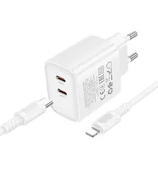 Зарядний комплект Borofone BA85A GaN 2USB-C PD/QC 35W Type-C to Lightning 1 м White (36181_3606889)