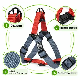 Шлея для собак Nunbell Y-Shape з повідцем, регульована та світловідбивна M, Сірий - мініатюра 3