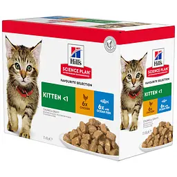 Вологий корм Hill's SP Kitten для котят та кишок у період вагітності та лактації, з куркою та з океанічною рибою, пауч, 85 г х 12 шт.