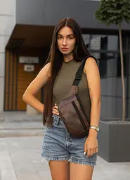 Жіноча сумка на пояс бананка Sambag Tirso Max шоколадна 38 × 17 × 6 см (80341020)