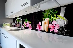 Кухонний фартух Рожевий Гібіскус вінілова наклейка ПВХ квіти на чорному тлі 60х300 см Happy Pocket Z180723 - мініатюра 6