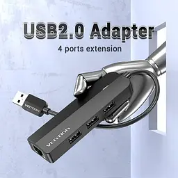 Хаб USB 2.0 -> 3хUSB 2.0/RJ45 100Mb Ethernet Vention