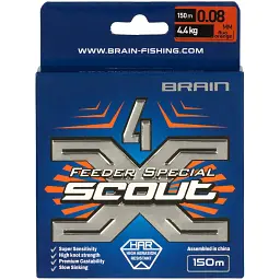 Шнур Brain Scout 4X 150 м (fluoro Orange) 0.080 мм 4.4 кг - мініатюра 2