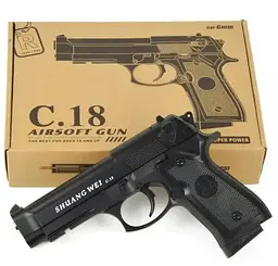 Іграшковий пістолет для страйкболу Airsoft Gun C.18 реалістична ігрова модель Чорний - мініатюра 2