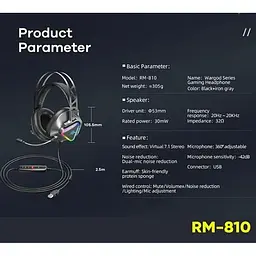 Навушники Remax LED Wargod Series Gaming Headphone RM-810 USB 7.1 - мініатюра 3
