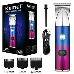 Машинка для стрижки волосся Kemei KM-251 акумуляторна 3 насадки в комплекті професійний тример для бороди та вусів - мініатюра 2